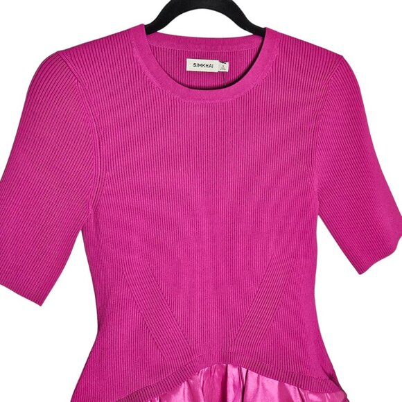 Jonathan Simkhai Kenny Magenta Pink Bubble Hem Knit‎ Taffeta Mini Dress Size M - Picture 6 of 12